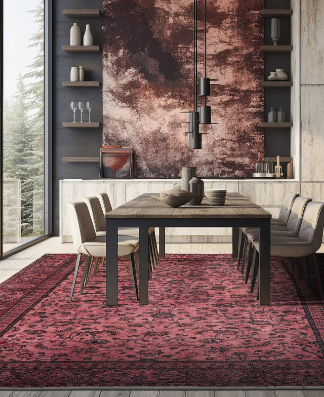 Antique Red 5' 1 x 5' 1 Boutique Square Area Rug Chenille Polyester Cotton Traditional Oriental Inspired Classical Carpet for Living Rooms Dining Office Space Interior Design for Sale at Rug Engine