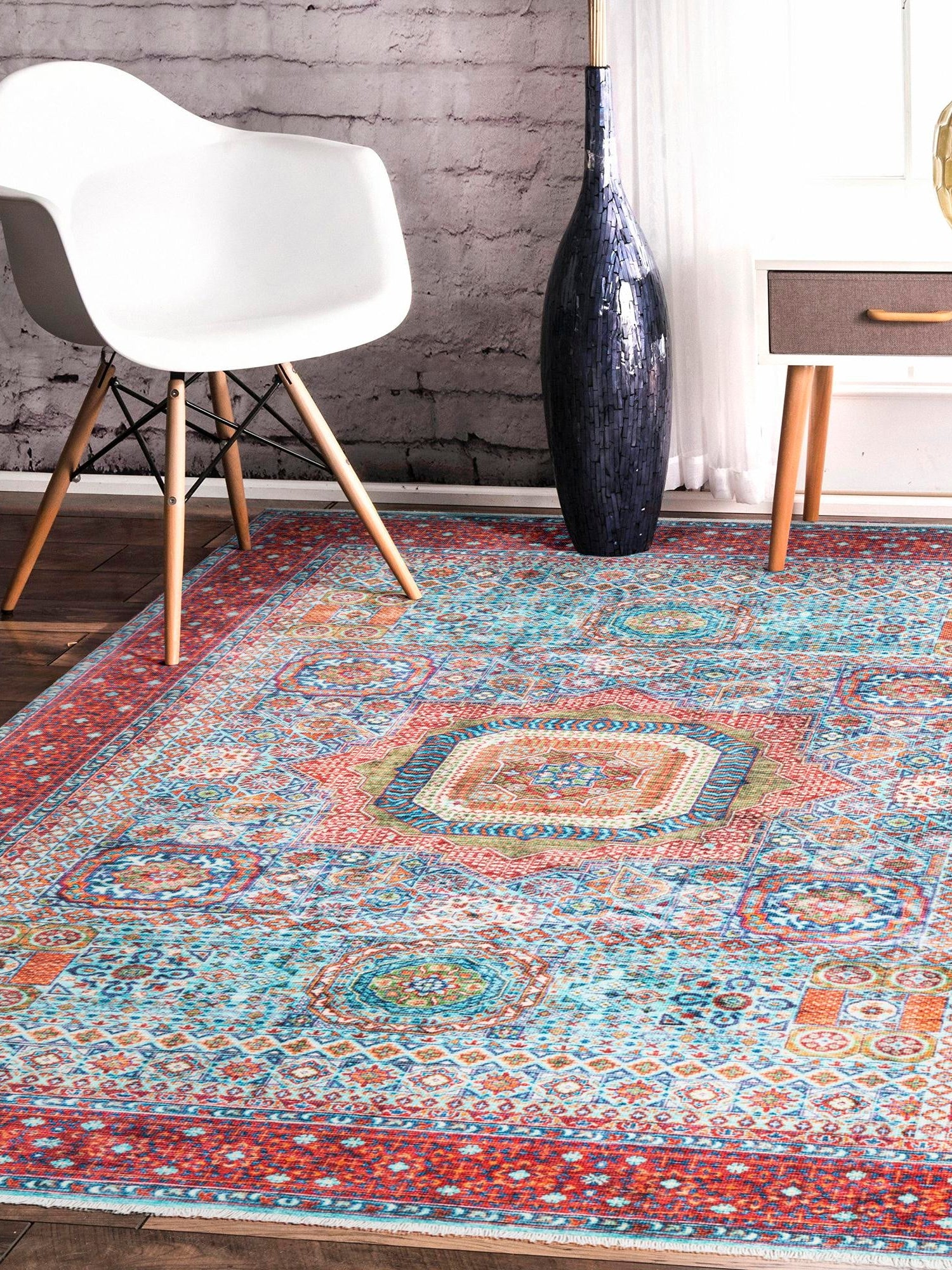 Multicolor 3' 11 x 5' 11 Boutique Rectangle Area Rug Chenille Polyester Cotton Traditional Oriental Inspired Classical Carpet for Living Rooms Dining Office Space Interior Design for Sale at Rug Engine