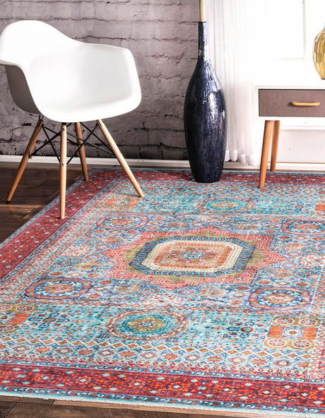 Multicolor 3' 11 x 5' 11 Boutique Rectangle Area Rug Chenille Polyester Cotton Traditional Oriental Inspired Classical Carpet for Living Rooms Dining Office Space Interior Design for Sale at Rug Engine
