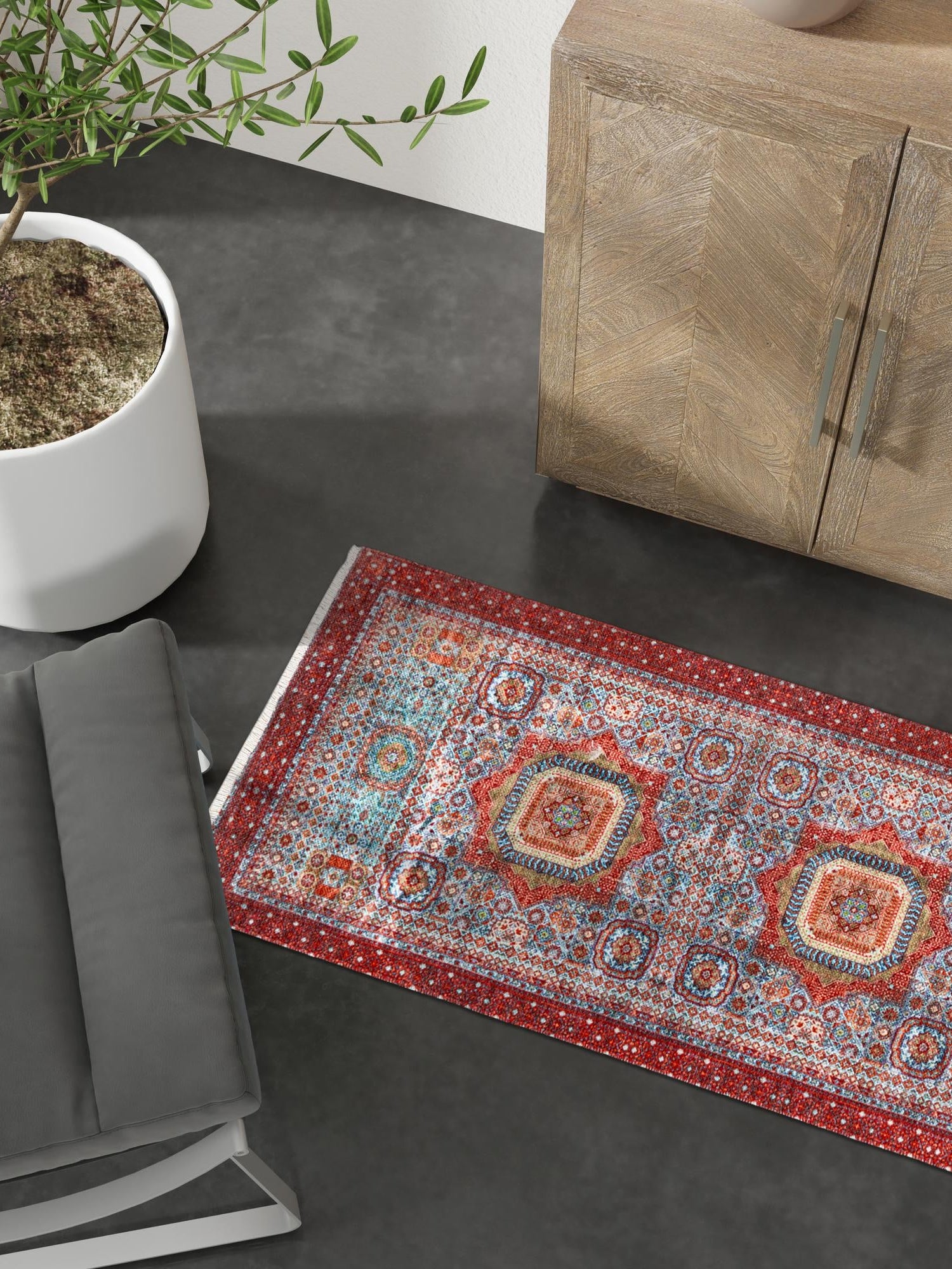 Multicolor 2' x 6' 1 Boutique Runner Area Rug Chenille Polyester Cotton Traditional Oriental Inspired Classical Carpet for Living Rooms Dining Office Space Interior Design for Sale at Rug Engine