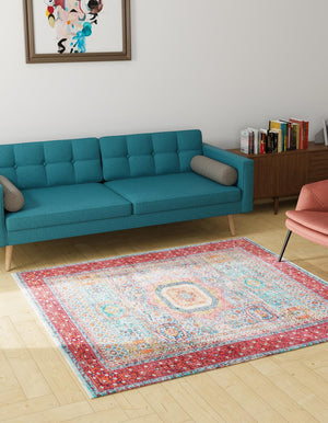 Multicolor 5' 1 x 5' 1 Boutique Square Area Rug Chenille Polyester Cotton Traditional Oriental Inspired Classical Carpet for Living Rooms Dining Office Space Interior Design for Sale at Rug Engine