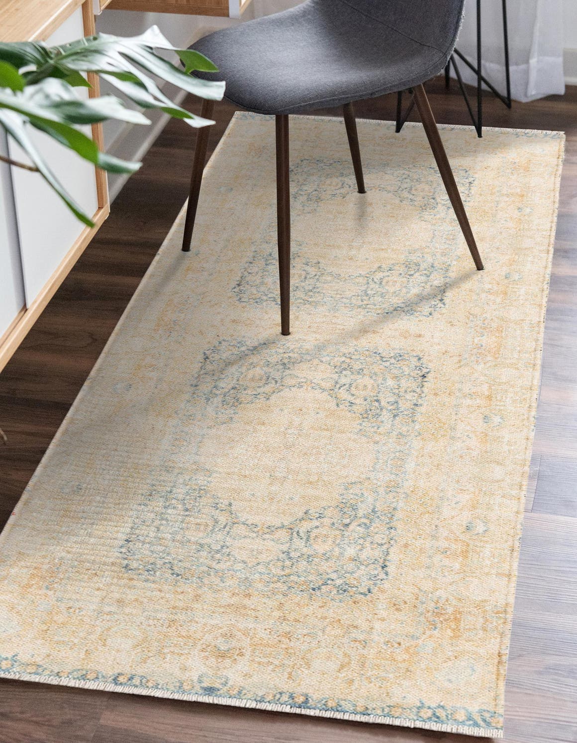 Blue and Ivory 2' x 6' 1 Boutique Runner Area Rug Chenille Polyester Cotton Traditional Oriental Inspired Classical Carpet for Living Rooms Dining Office Space Interior Design for Sale at Rug Engine