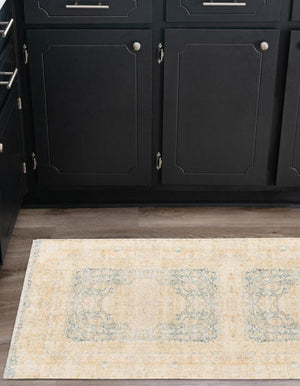 Blue and Ivory 2' x 6' 1 Boutique Runner Area Rug Chenille Polyester Cotton Traditional Oriental Inspired Classical Carpet for Living Rooms Dining Office Space Interior Design for Sale at Rug Engine