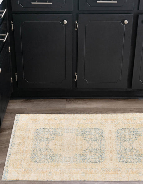 Blue and Ivory 2' x 8' Boutique Runner Area Rug Chenille Polyester Cotton Traditional Oriental Inspired Classical Carpet for Living Rooms Dining Office Space Interior Design for Sale at Rug Engine