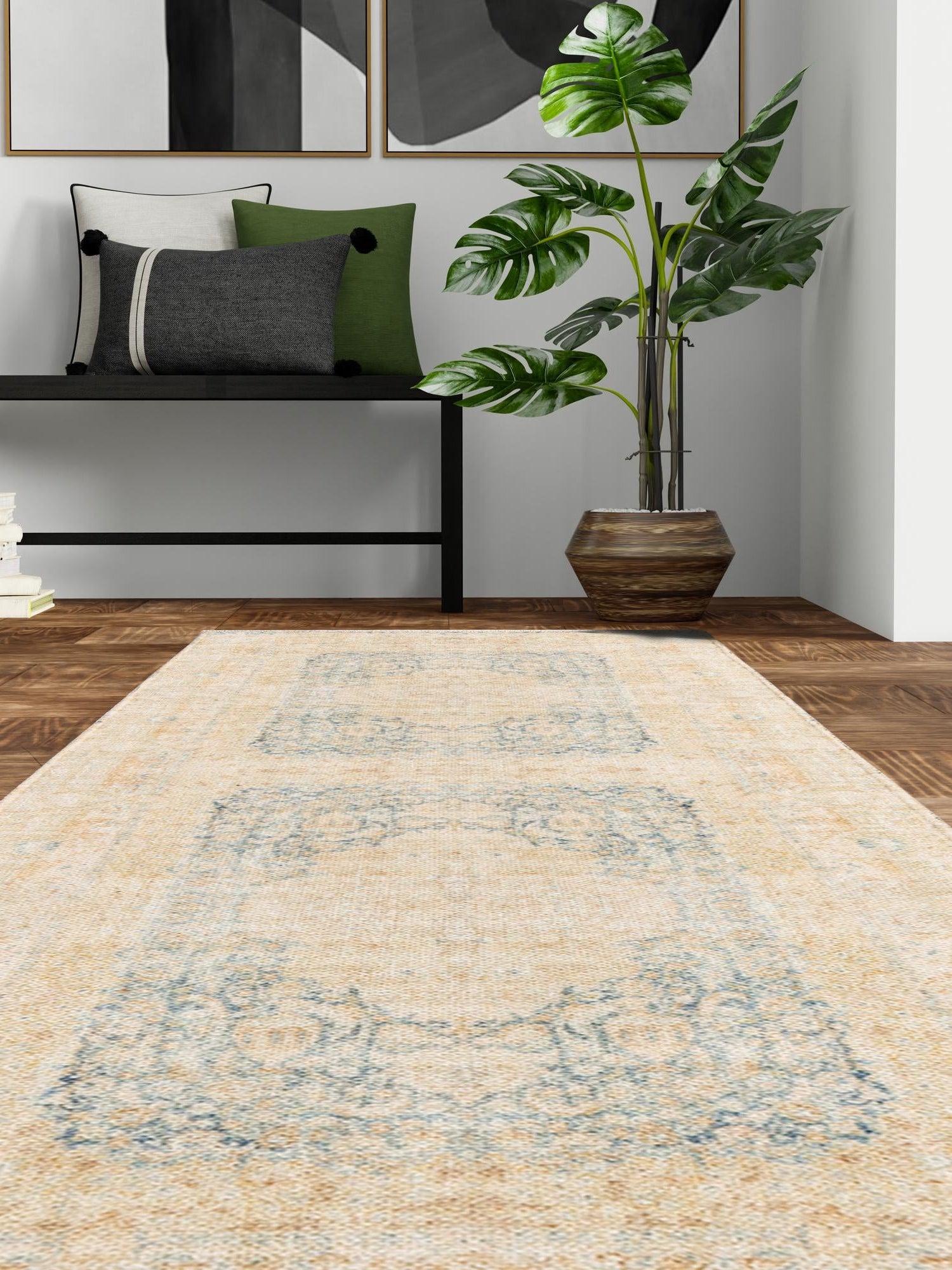 Blue and Ivory 3' 3 x 11' 10 Boutique Runner Area Rug Chenille Polyester Cotton Traditional Oriental Inspired Classical Carpet for Living Rooms Dining Office Space Interior Design for Sale at Rug Engine