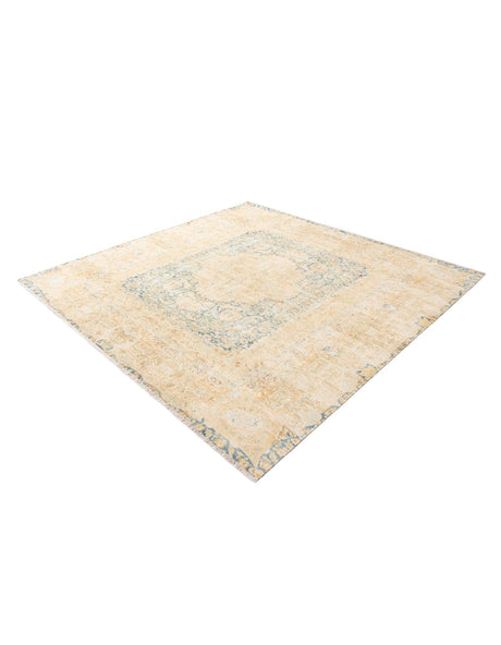 Blue and Ivory 7' 9 x 7' 9 Boutique Square Area Rug Chenille Polyester Cotton Traditional Oriental Inspired Classical Carpet for Living Rooms Dining Office Space Interior Design for Sale at Rug Engine