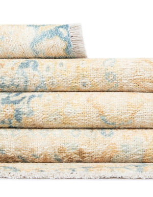 Blue and Ivory 7' 9 x 7' 9 Boutique Square Area Rug Chenille Polyester Cotton Traditional Oriental Inspired Classical Carpet for Living Rooms Dining Office Space Interior Design for Sale at Rug Engine