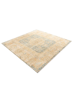 Blue and Ivory 7' 9 x 7' 9 Boutique Square Area Rug Chenille Polyester Cotton Traditional Oriental Inspired Classical Carpet for Living Rooms Dining Office Space Interior Design for Sale at Rug Engine