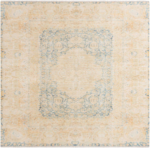 Blue and Ivory 7' 9 x 7' 9 Boutique Square Area Rug Chenille Polyester Cotton Traditional Oriental Inspired Classical Carpet for Living Rooms Dining Office Space Interior Design for Sale at Rug Engine