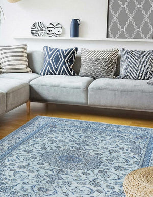Blue 9' x 11' 10 Boutique Rectangle Area Rug Chenille Polyester Cotton Traditional Oriental Inspired Classical Carpet for Living Rooms Dining Office Space Interior Design for Sale at Rug Engine