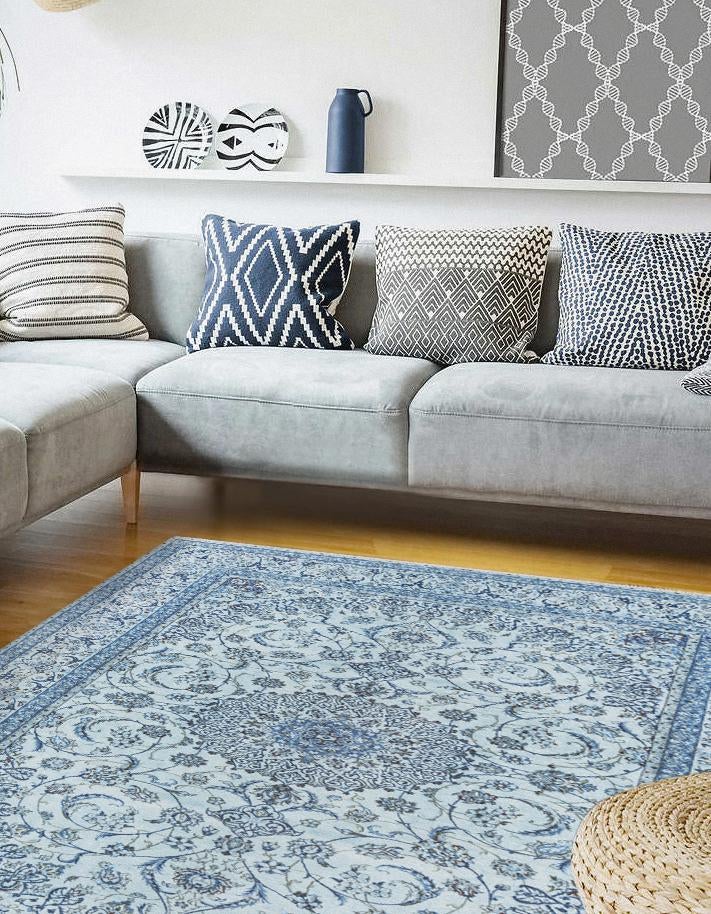 Blue 3' 11 x 5' 11 Boutique Rectangle Area Rug Chenille Polyester Cotton Traditional Oriental Inspired Classical Carpet for Living Rooms Dining Office Space Interior Design for Sale at Rug Engine