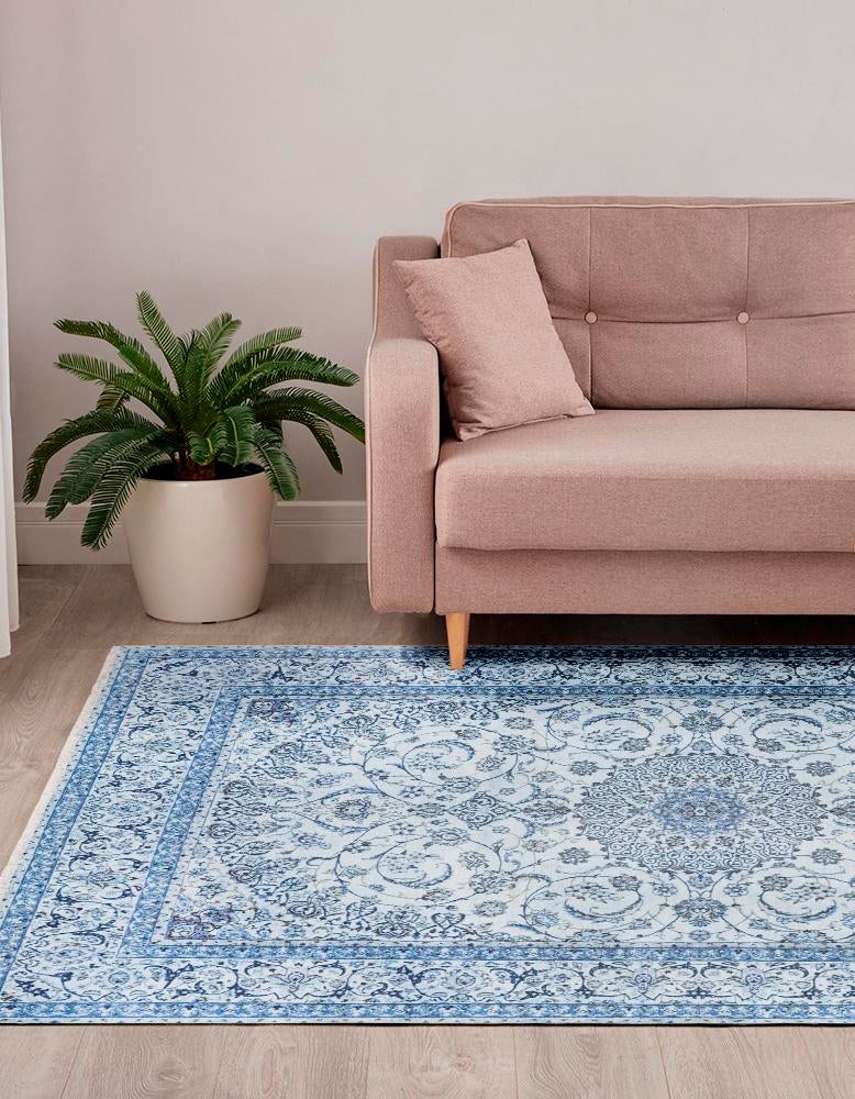 Blue 2' x 3' 1 Boutique Rectangle Area Rug Chenille Polyester Cotton Traditional Oriental Inspired Classical Carpet for Living Rooms Dining Office Space Interior Design for Sale at Rug Engine