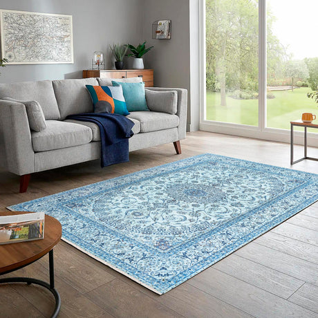 Blue 9' x 11' 10 Boutique Rectangle Area Rug Chenille Polyester Cotton Traditional Oriental Inspired Classical Carpet for Living Rooms Dining Office Space Interior Design for Sale at Rug Engine