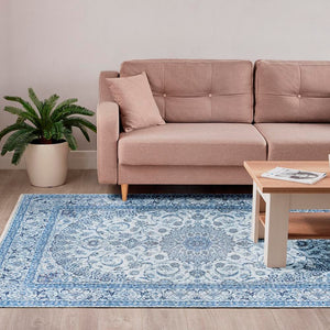 Blue 9' x 11' 10 Boutique Rectangle Area Rug Chenille Polyester Cotton Traditional Oriental Inspired Classical Carpet for Living Rooms Dining Office Space Interior Design for Sale at Rug Engine