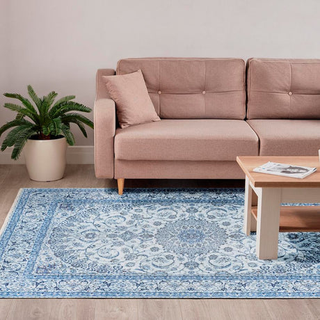 Blue 9' x 11' 10 Boutique Rectangle Area Rug Chenille Polyester Cotton Traditional Oriental Inspired Classical Carpet for Living Rooms Dining Office Space Interior Design for Sale at Rug Engine