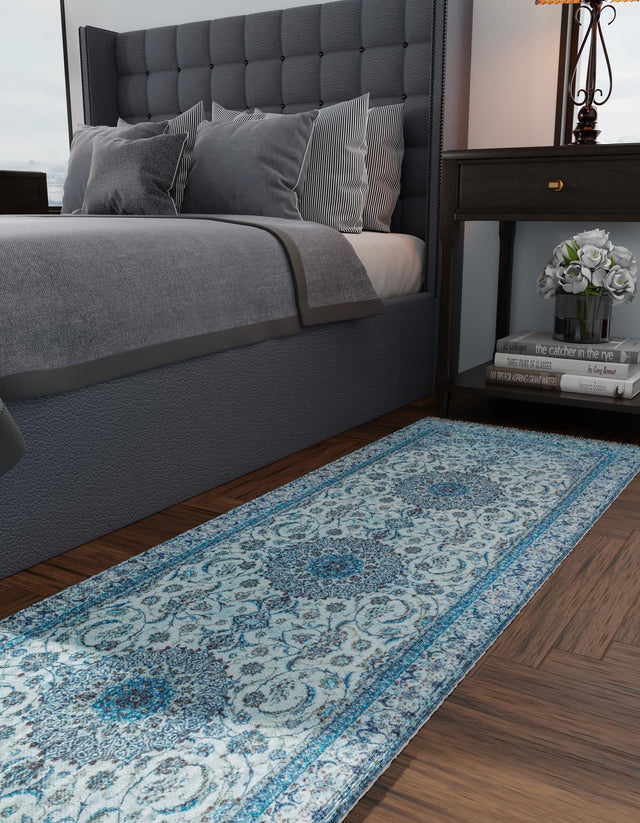Blue 3' 3 x 11' 10 Boutique Runner Area Rug Chenille Polyester Cotton Traditional Oriental Inspired Classical Carpet for Living Rooms Dining Office Space Interior Design for Sale at Rug Engine
