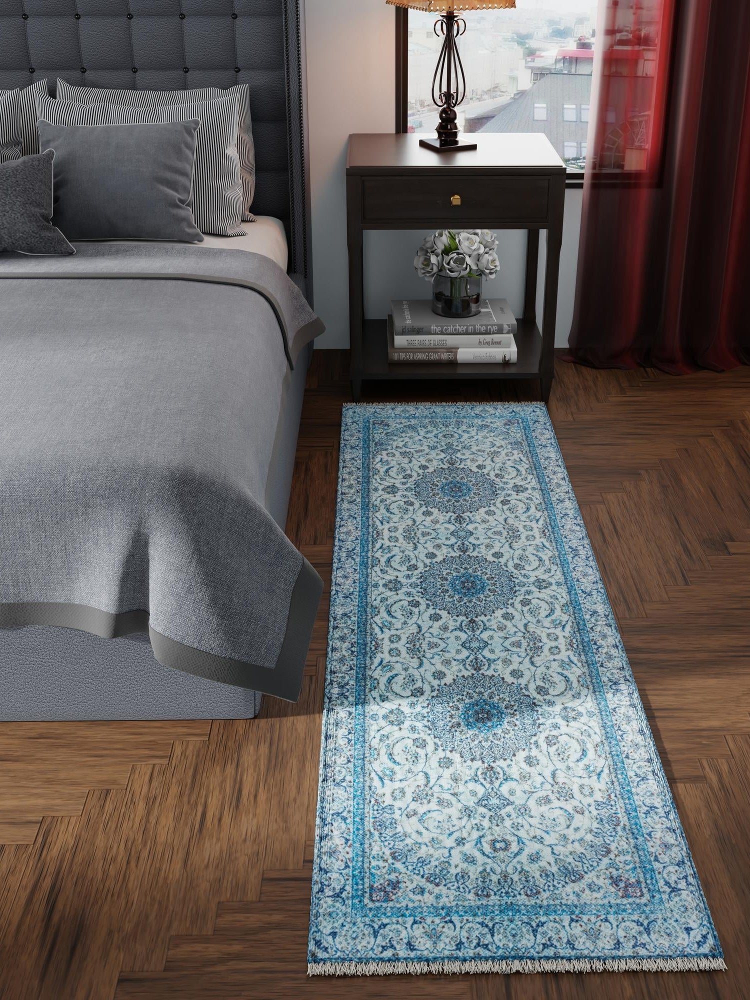 Blue 3' 3 x 11' 10 Boutique Runner Area Rug Chenille Polyester Cotton Traditional Oriental Inspired Classical Carpet for Living Rooms Dining Office Space Interior Design for Sale at Rug Engine