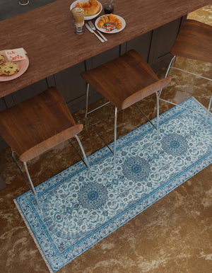 Blue 2' x 5' 1 Boutique Runner Area Rug Chenille Polyester Cotton Traditional Oriental Inspired Classical Carpet for Living Rooms Dining Office Space Interior Design for Sale at Rug Engine