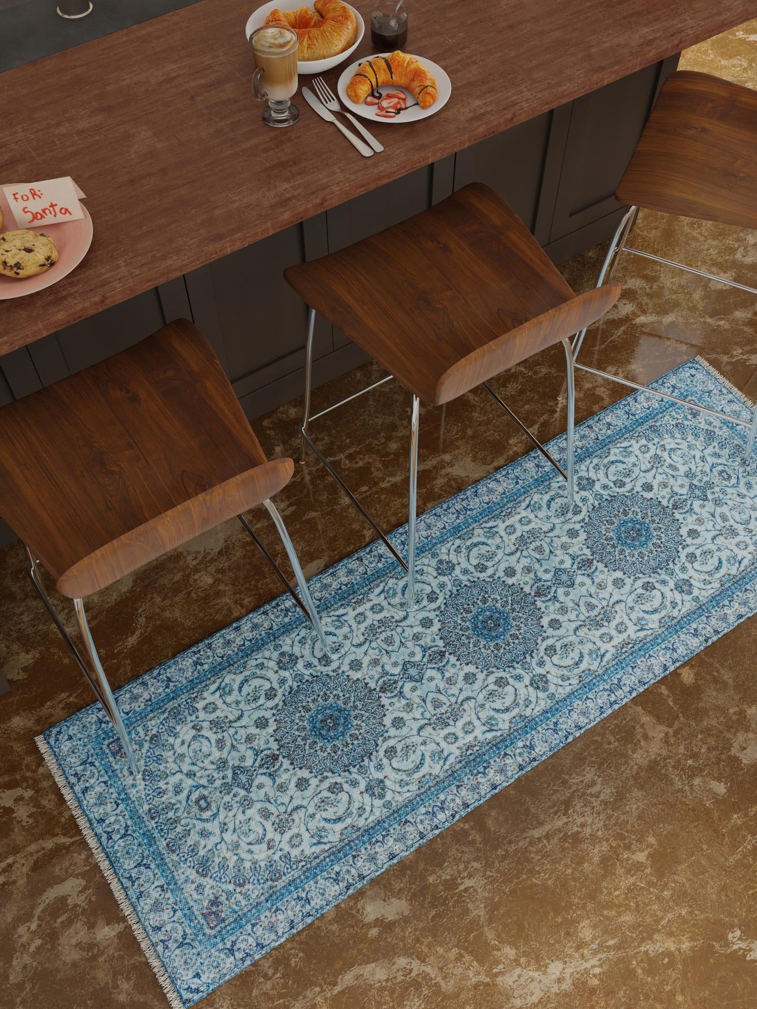 Blue 3' 3 x 11' 10 Boutique Runner Area Rug Chenille Polyester Cotton Traditional Oriental Inspired Classical Carpet for Living Rooms Dining Office Space Interior Design for Sale at Rug Engine