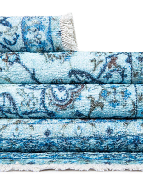 Blue 2' x 8' Boutique Runner Area Rug Chenille Polyester Cotton Traditional Oriental Inspired Classical Carpet for Living Rooms Dining Office Space Interior Design for Sale at Rug Engine