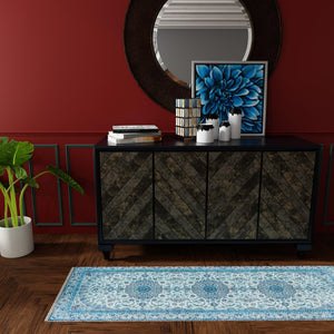 Blue 2' x 8' Boutique Runner Area Rug Chenille Polyester Cotton Traditional Oriental Inspired Classical Carpet for Living Rooms Dining Office Space Interior Design for Sale at Rug Engine