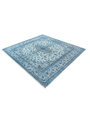 Blue 7' 9 x 7' 9 Boutique Square Area Rug Chenille Polyester Cotton Traditional Oriental Inspired Classical Carpet for Living Rooms Dining Office Space Interior Design for Sale at Rug Engine