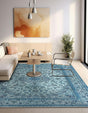 Blue 5' 1 x 5' 1 Boutique Square Area Rug Chenille Polyester Cotton Traditional Oriental Inspired Classical Carpet for Living Rooms Dining Office Space Interior Design for Sale at Rug Engine