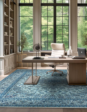 Blue 5' 1 x 5' 1 Boutique Square Area Rug Chenille Polyester Cotton Traditional Oriental Inspired Classical Carpet for Living Rooms Dining Office Space Interior Design for Sale at Rug Engine