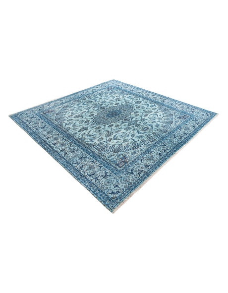 Blue 7' 9 x 7' 9 Boutique Square Area Rug Chenille Polyester Cotton Traditional Oriental Inspired Classical Carpet for Living Rooms Dining Office Space Interior Design for Sale at Rug Engine