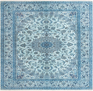Blue 7' 9 x 7' 9 Boutique Square Area Rug Chenille Polyester Cotton Traditional Oriental Inspired Classical Carpet for Living Rooms Dining Office Space Interior Design for Sale at Rug Engine