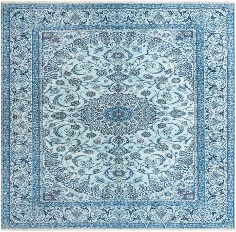 Blue 7' 9 x 7' 9 Boutique Square Area Rug Chenille Polyester Cotton Traditional Oriental Inspired Classical Carpet for Living Rooms Dining Office Space Interior Design for Sale at Rug Engine