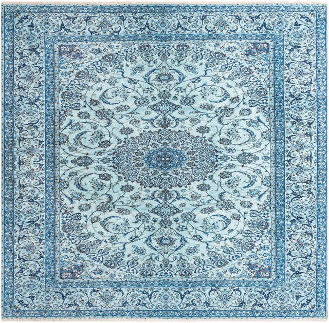Blue 7' 9 x 7' 9 Boutique Square Area Rug Chenille Polyester Cotton Traditional Oriental Inspired Classical Carpet for Living Rooms Dining Office Space Interior Design for Sale at Rug Engine