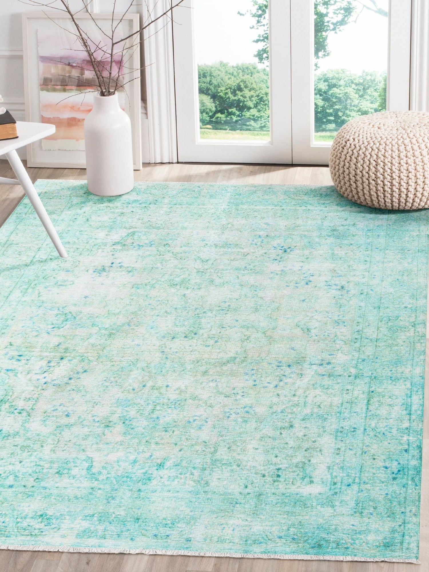 Turquoise 2' x 3' 1 Boutique Rectangle Area Rug Chenille Polyester Cotton Traditional Oriental Inspired Classical Carpet for Living Rooms Dining Office Space Interior Design for Sale at Rug Engine