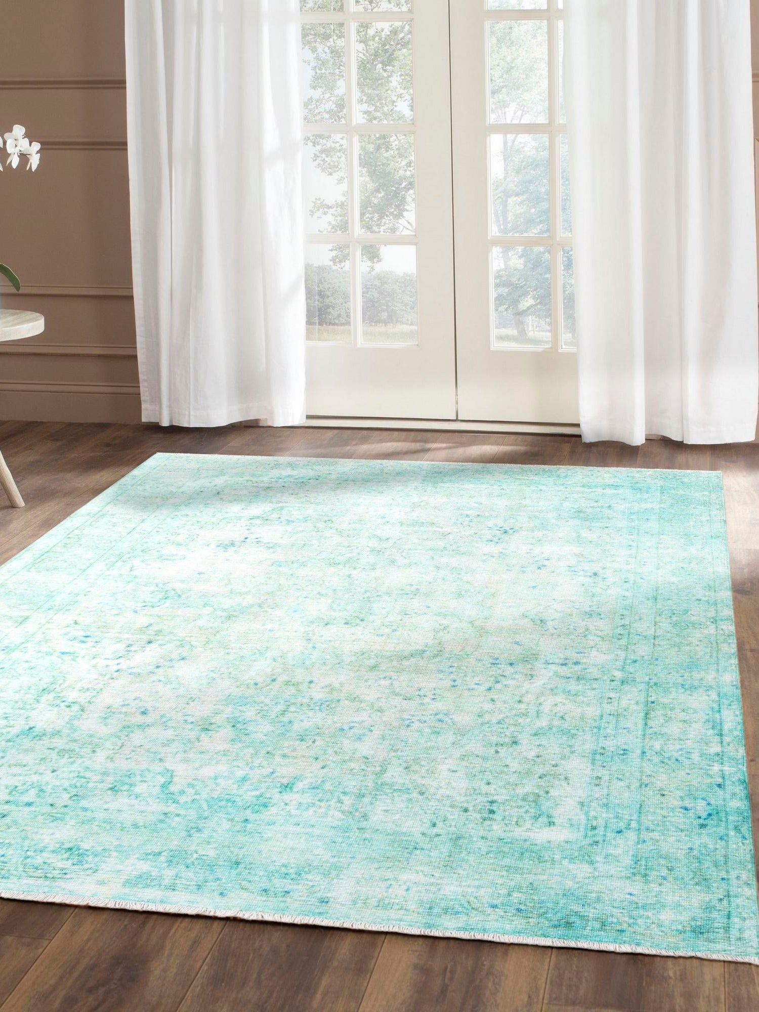 Turquoise 6' 1 x 9' Boutique Rectangle Area Rug Chenille Polyester Cotton Traditional Oriental Inspired Classical Carpet for Living Rooms Dining Office Space Interior Design for Sale at Rug Engine