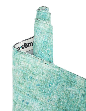 Turquoise 7' 10 x 10' Boutique Rectangle Area Rug Chenille Polyester Cotton Traditional Oriental Inspired Classical Carpet for Living Rooms Dining Office Space Interior Design for Sale at Rug Engine