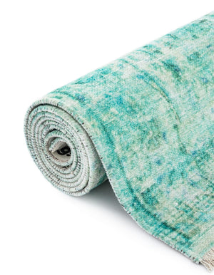 Turquoise 3' 11 x 5' 11 Boutique Rectangle Area Rug Chenille Polyester Cotton Traditional Oriental Inspired Classical Carpet for Living Rooms Dining Office Space Interior Design for Sale at Rug Engine