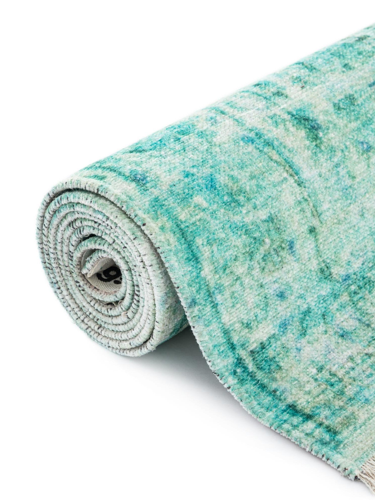 Turquoise 6' 1 x 9' Boutique Rectangle Area Rug Chenille Polyester Cotton Traditional Oriental Inspired Classical Carpet for Living Rooms Dining Office Space Interior Design for Sale at Rug Engine