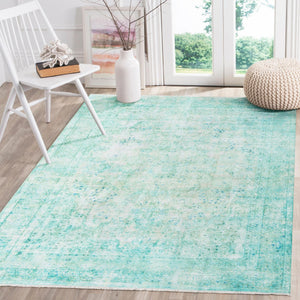 Turquoise 3' 11 x 5' 11 Boutique Rectangle Area Rug Chenille Polyester Cotton Traditional Oriental Inspired Classical Carpet for Living Rooms Dining Office Space Interior Design for Sale at Rug Engine