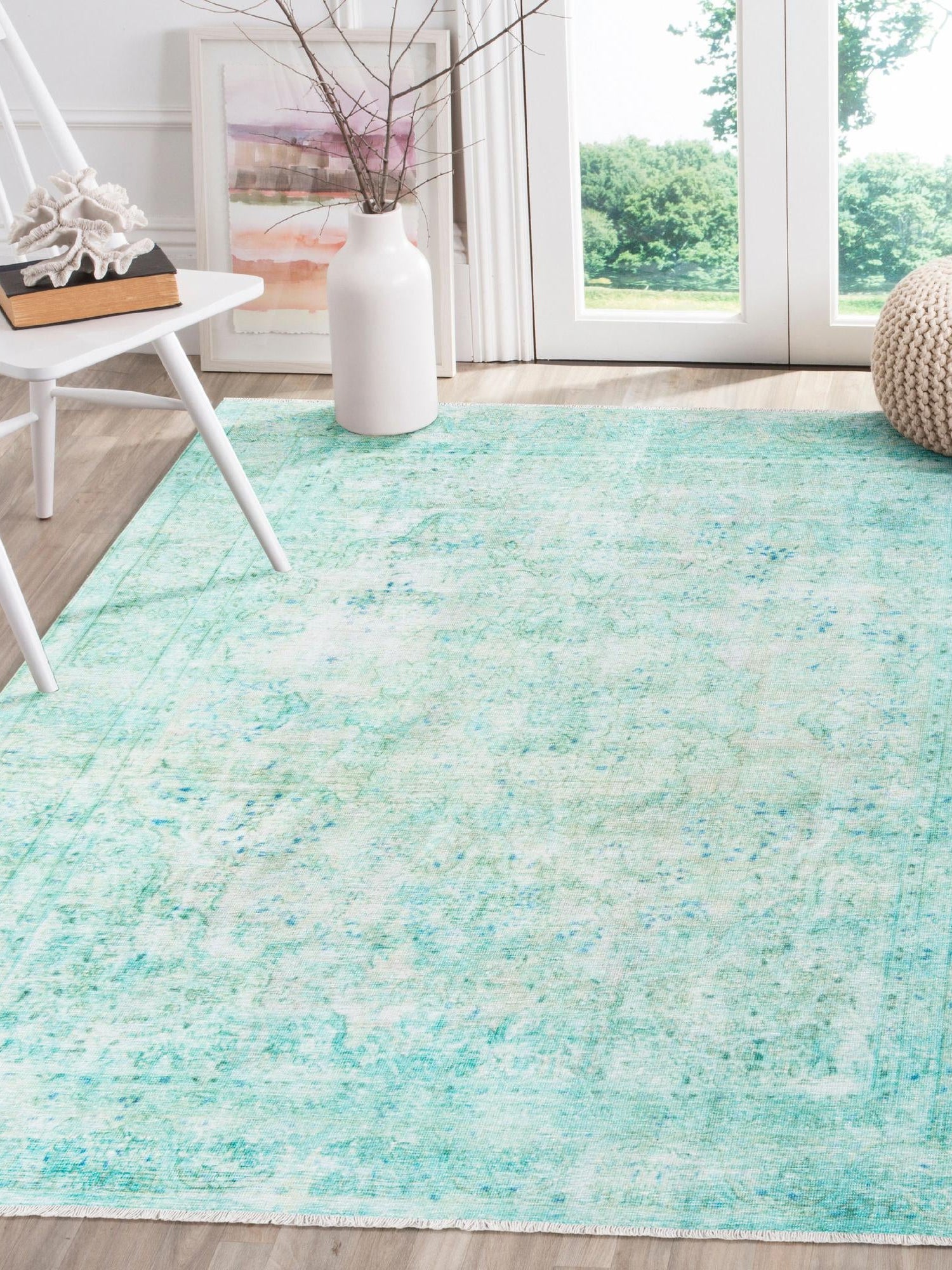 Turquoise 6' 1 x 9' Boutique Rectangle Area Rug Chenille Polyester Cotton Traditional Oriental Inspired Classical Carpet for Living Rooms Dining Office Space Interior Design for Sale at Rug Engine