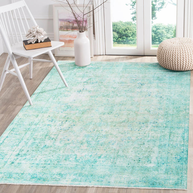 Turquoise 6' 1 x 9' Boutique Rectangle Area Rug Chenille Polyester Cotton Traditional Oriental Inspired Classical Carpet for Living Rooms Dining Office Space Interior Design for Sale at Rug Engine