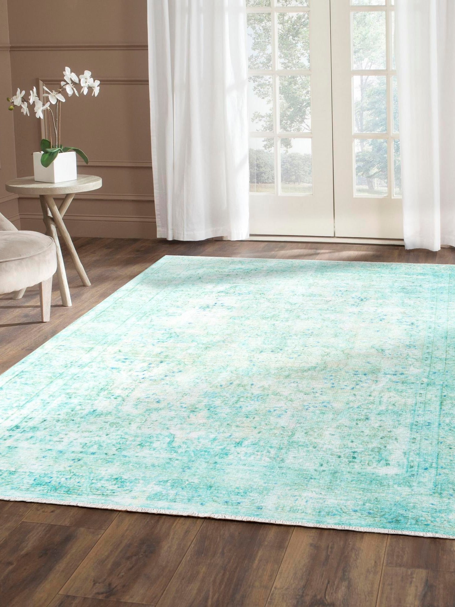 Turquoise 6' 1 x 9' Boutique Rectangle Area Rug Chenille Polyester Cotton Traditional Oriental Inspired Classical Carpet for Living Rooms Dining Office Space Interior Design for Sale at Rug Engine
