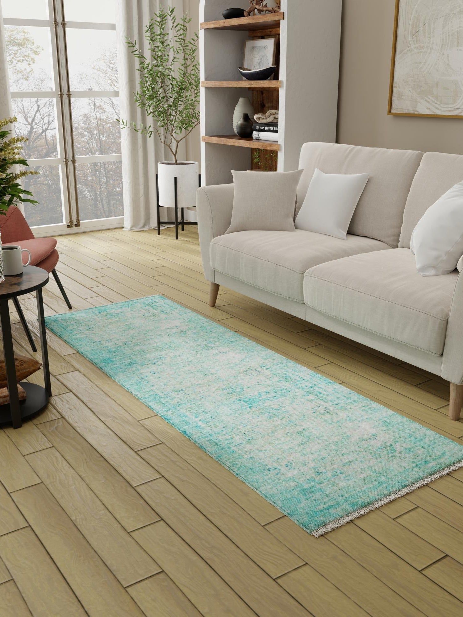Turquoise 2' x 8' Boutique Runner Area Rug Chenille Polyester Cotton Traditional Oriental Inspired Classical Carpet for Living Rooms Dining Office Space Interior Design for Sale at Rug Engine