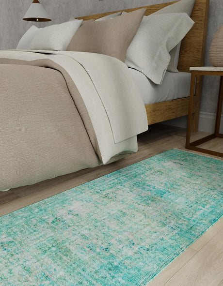 Turquoise 2' x 8' Boutique Runner Area Rug Chenille Polyester Cotton Traditional Oriental Inspired Classical Carpet for Living Rooms Dining Office Space Interior Design for Sale at Rug Engine