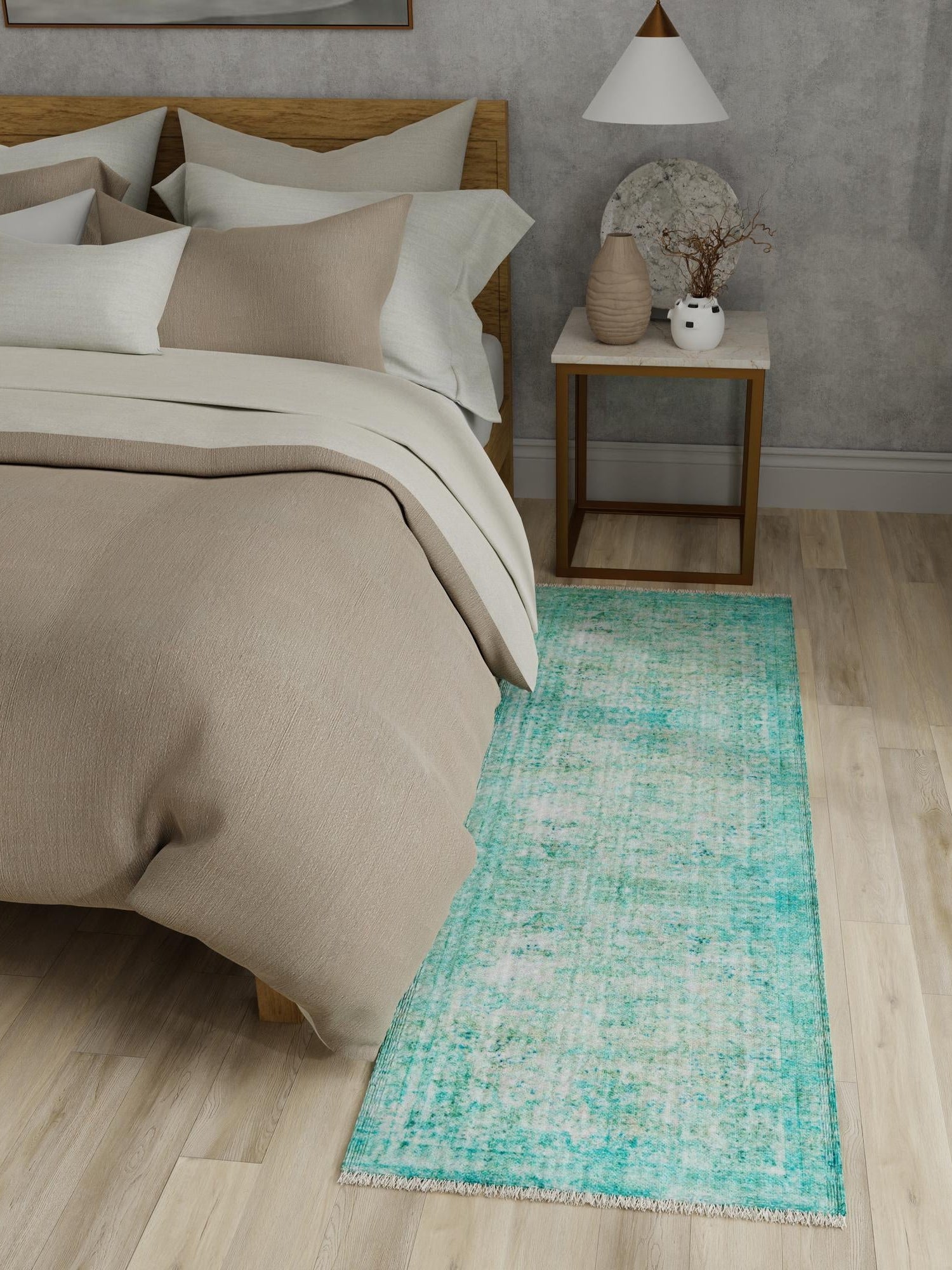 Turquoise 2' x 6' 1 Boutique Runner Area Rug Chenille Polyester Cotton Traditional Oriental Inspired Classical Carpet for Living Rooms Dining Office Space Interior Design for Sale at Rug Engine
