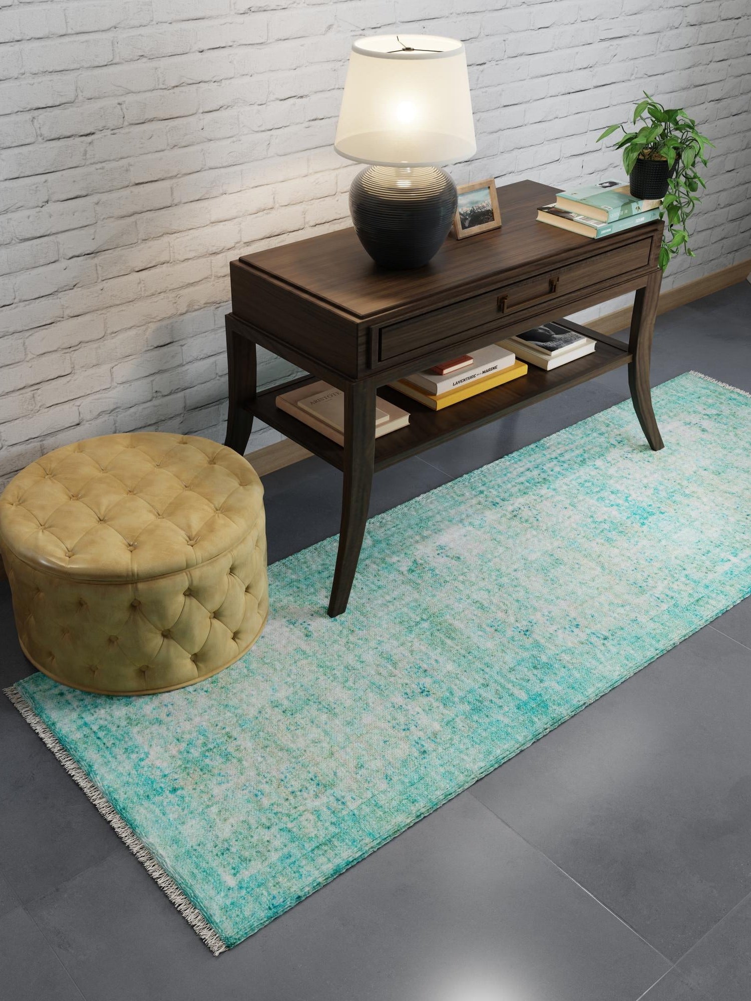 Turquoise 2' x 8' Boutique Runner Area Rug Chenille Polyester Cotton Traditional Oriental Inspired Classical Carpet for Living Rooms Dining Office Space Interior Design for Sale at Rug Engine