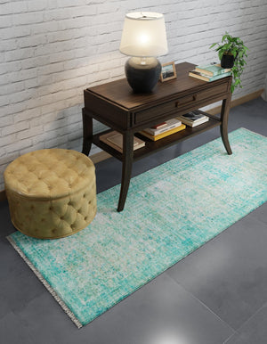 Turquoise 2' x 8' Boutique Runner Area Rug Chenille Polyester Cotton Traditional Oriental Inspired Classical Carpet for Living Rooms Dining Office Space Interior Design for Sale at Rug Engine