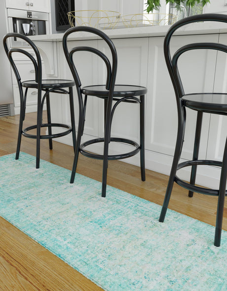 Turquoise 2' x 8' Boutique Runner Area Rug Chenille Polyester Cotton Traditional Oriental Inspired Classical Carpet for Living Rooms Dining Office Space Interior Design for Sale at Rug Engine