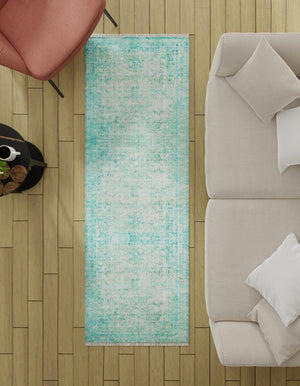 Turquoise 2' x 5' 1 Boutique Runner Area Rug Chenille Polyester Cotton Traditional Oriental Inspired Classical Carpet for Living Rooms Dining Office Space Interior Design for Sale at Rug Engine