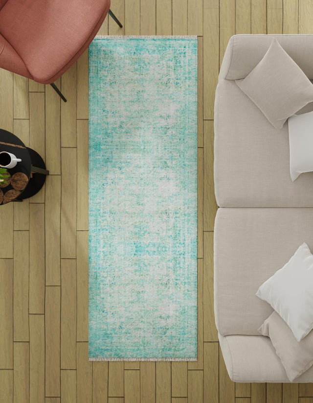 Turquoise 2' x 5' 1 Boutique Runner Area Rug Chenille Polyester Cotton Traditional Oriental Inspired Classical Carpet for Living Rooms Dining Office Space Interior Design for Sale at Rug Engine
