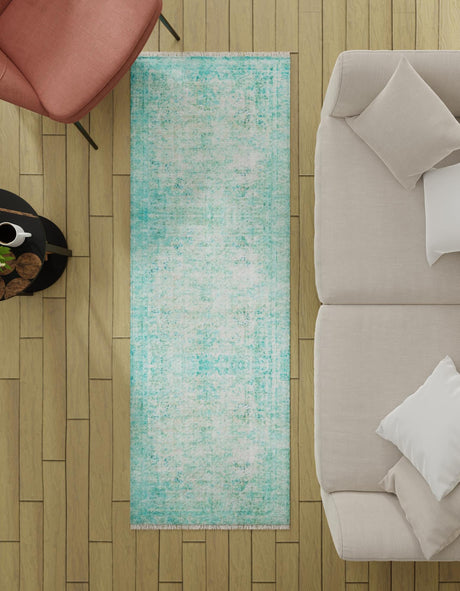 Turquoise 2' x 8' Boutique Runner Area Rug Chenille Polyester Cotton Traditional Oriental Inspired Classical Carpet for Living Rooms Dining Office Space Interior Design for Sale at Rug Engine